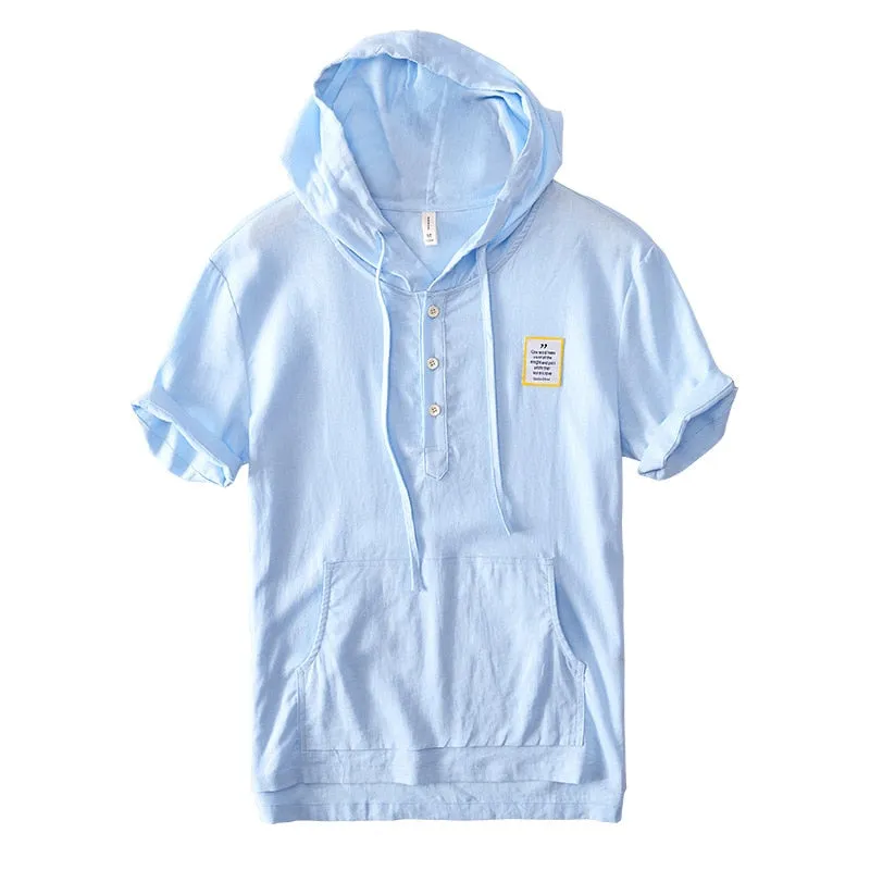 Linen Hooded Casual Short-Sleeved Shirt