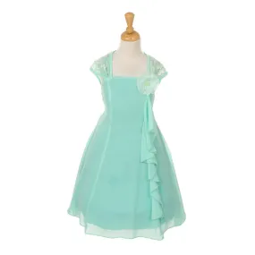 Little Girls Mint Chiffon Eyelid Lace Ruffle Flower Dress 4-6