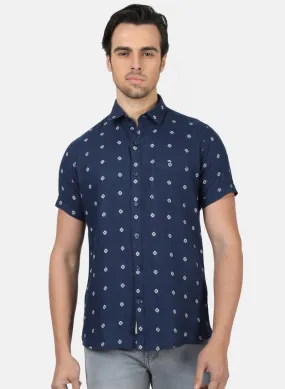 Men NAvy Blue Printed Shirts