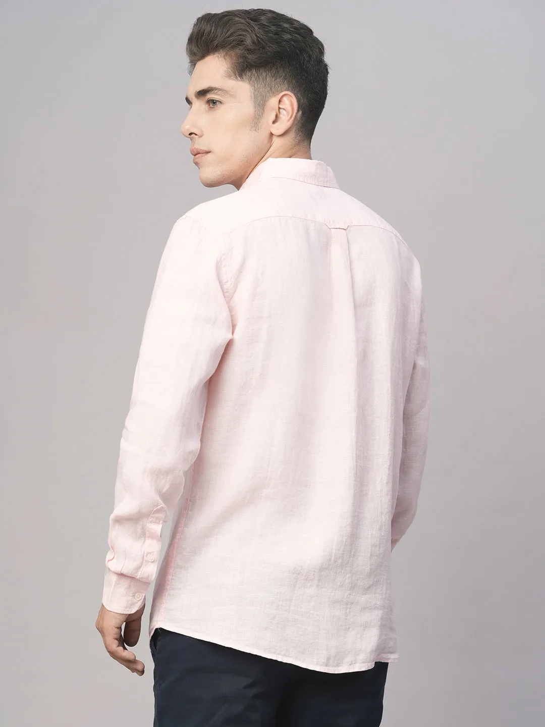 Men's Pink 100% Linen Regular Fit Shirt