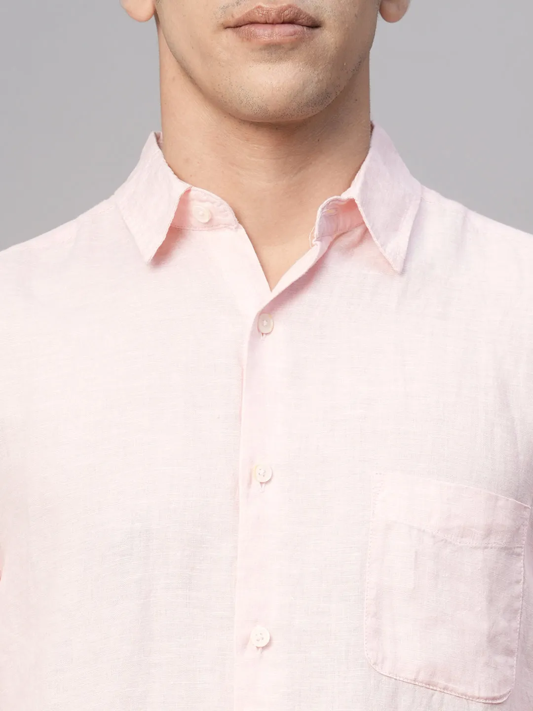 Men's Pink 100% Linen Regular Fit Shirt