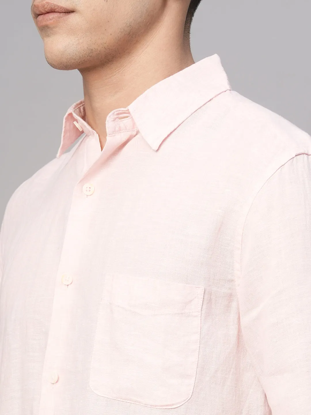 Men's Pink 100% Linen Regular Fit Shirt