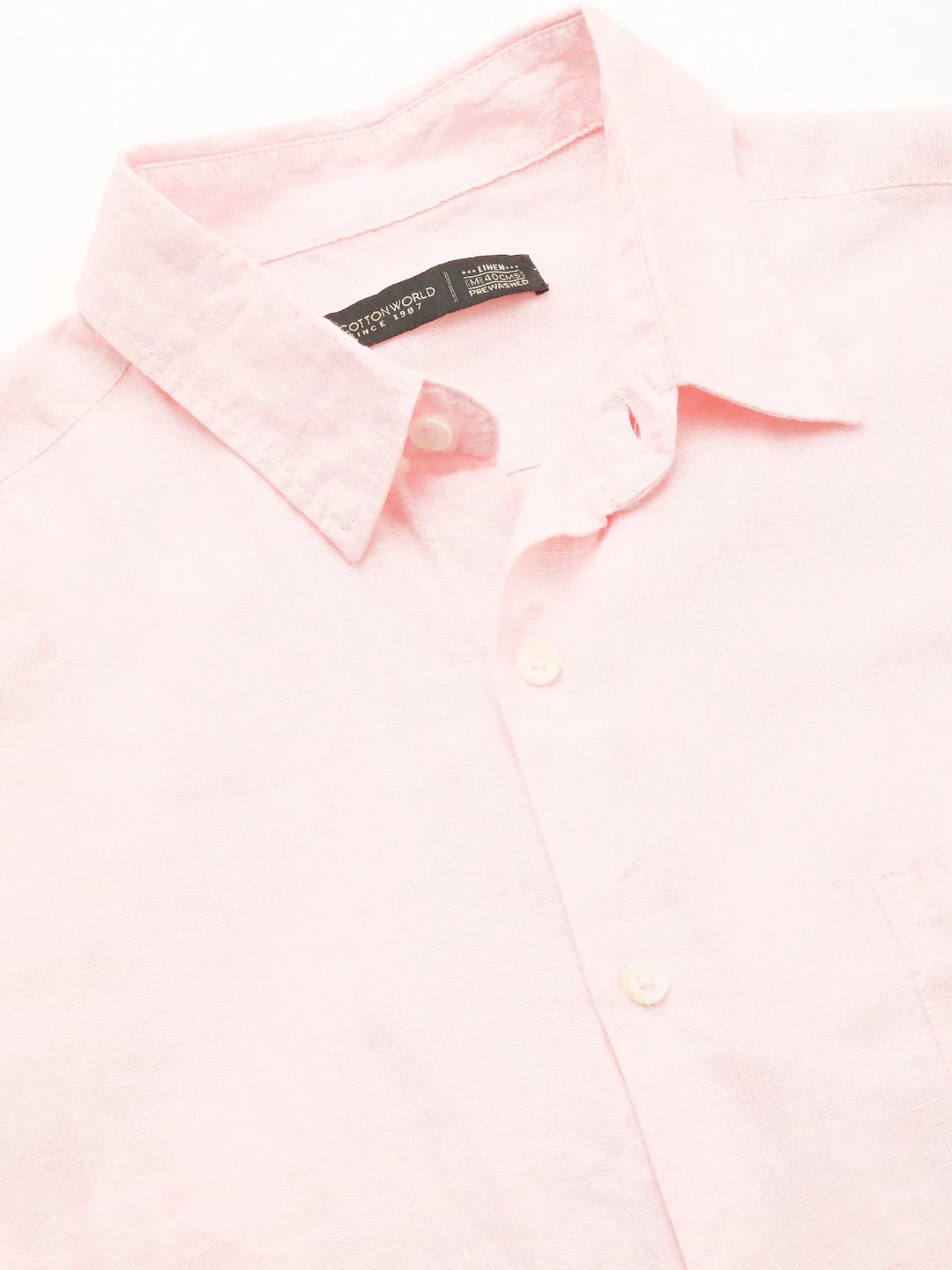 Men's Pink 100% Linen Regular Fit Shirt