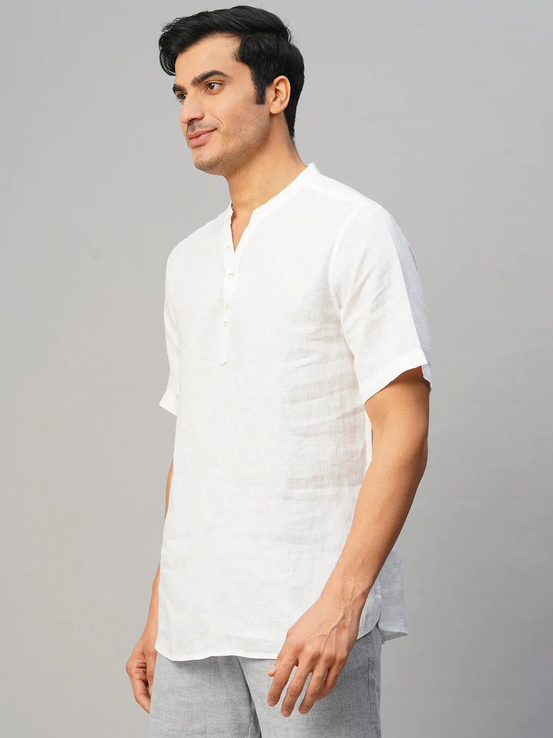 Men's White 100% Linen Slim Fit Shirt