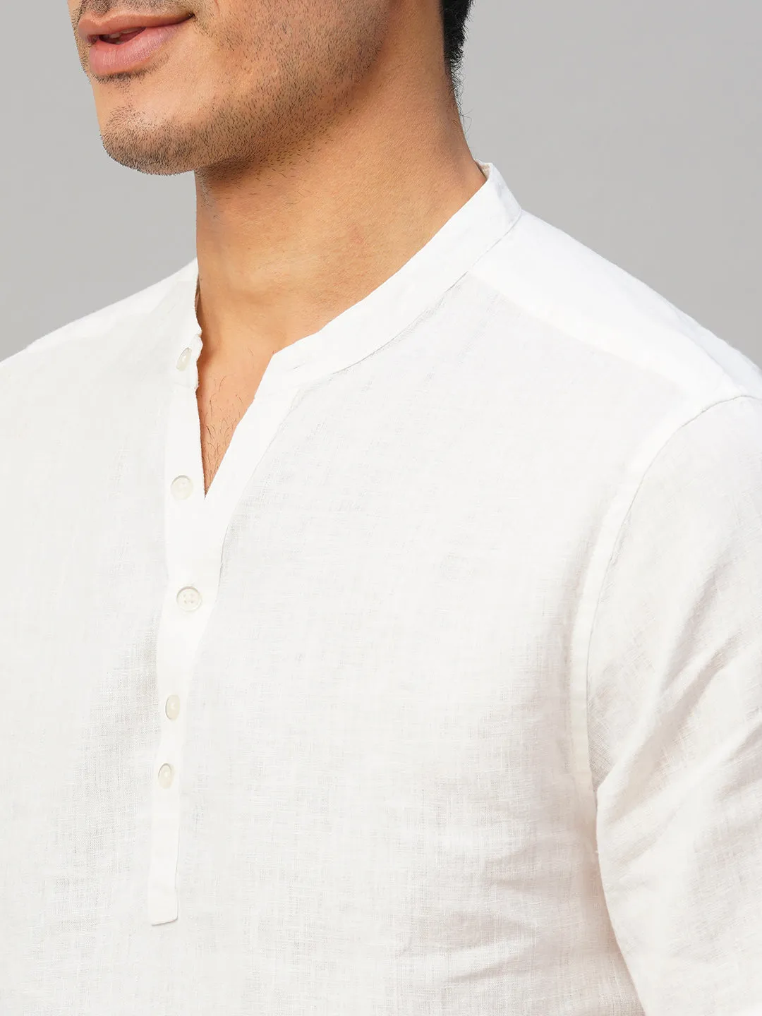 Men's White 100% Linen Slim Fit Shirt