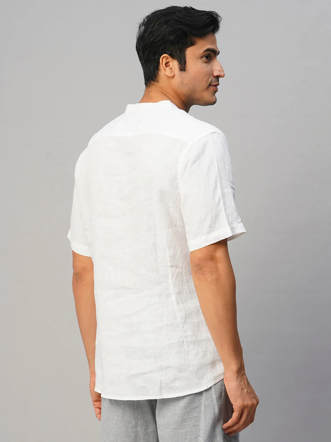 Men's White 100% Linen Slim Fit Shirt