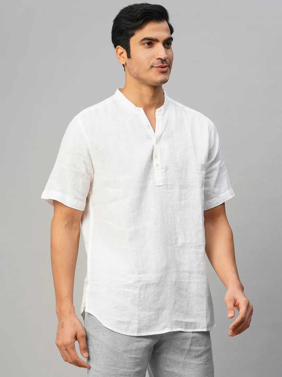 Men's White 100% Linen Slim Fit Shirt