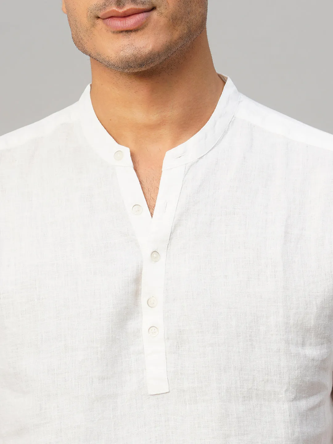 Men's White 100% Linen Slim Fit Shirt