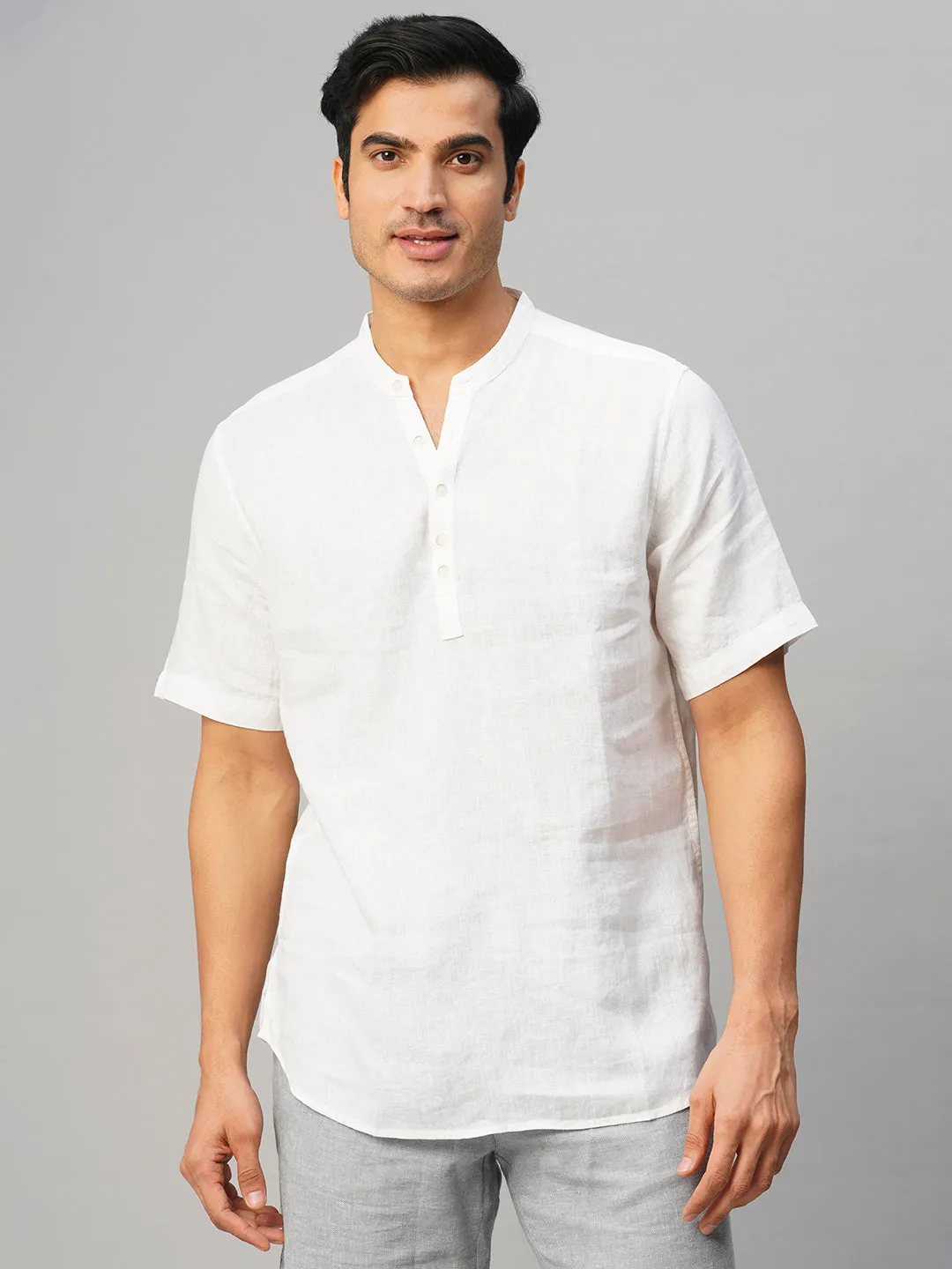 Men's White 100% Linen Slim Fit Shirt