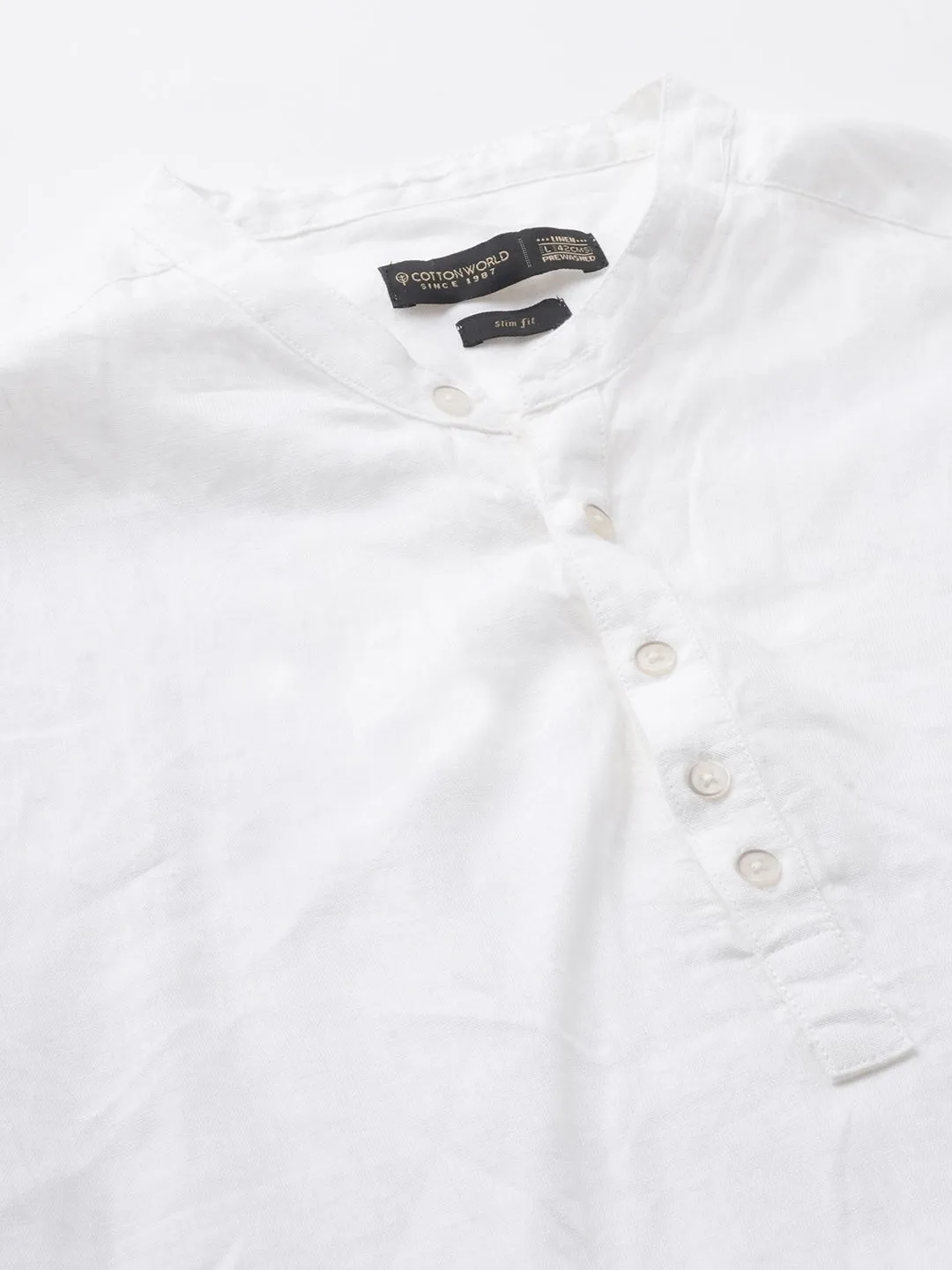 Men's White 100% Linen Slim Fit Shirt