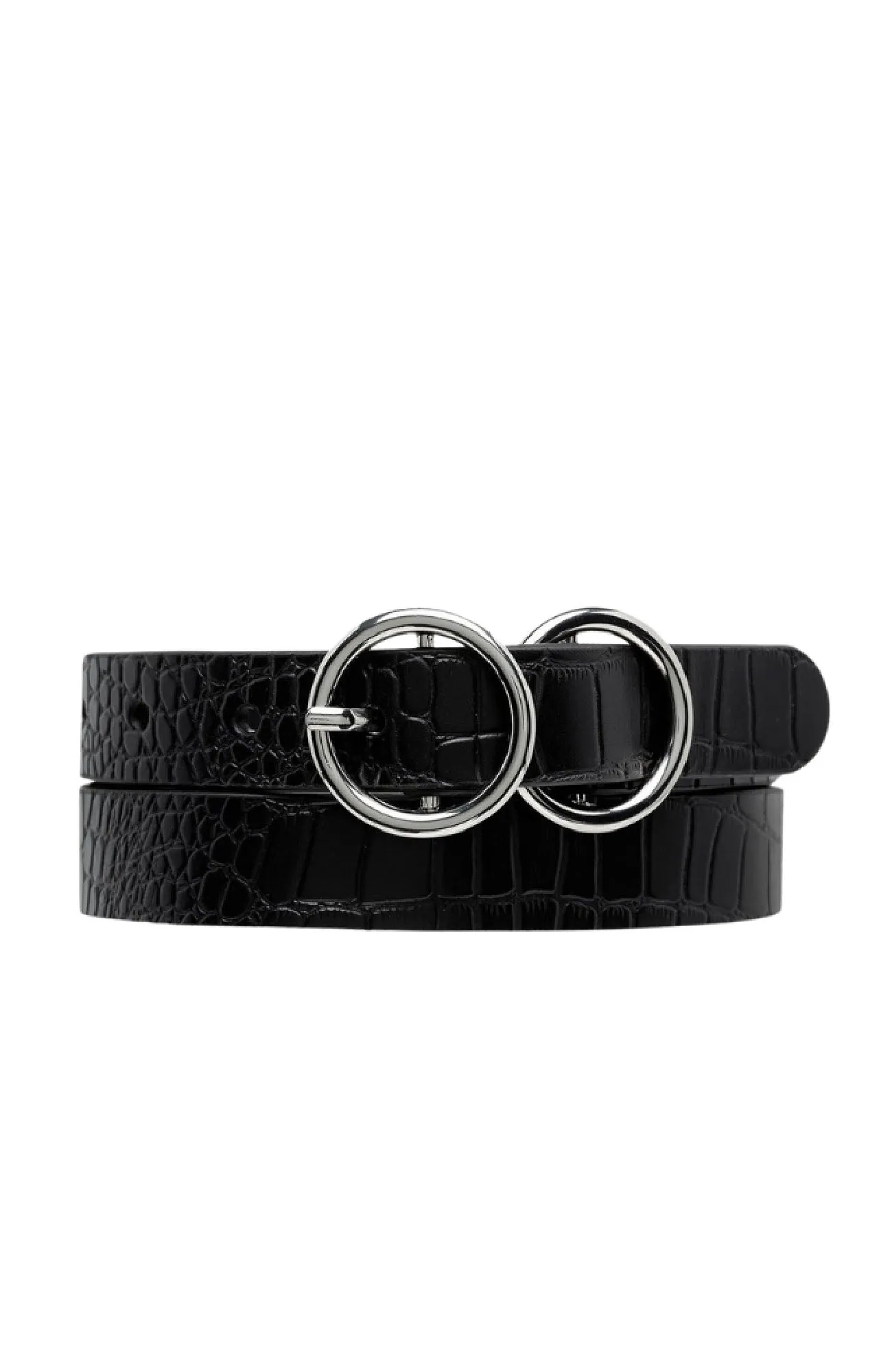 Mislaid Skinny Belt Black Croc Silver