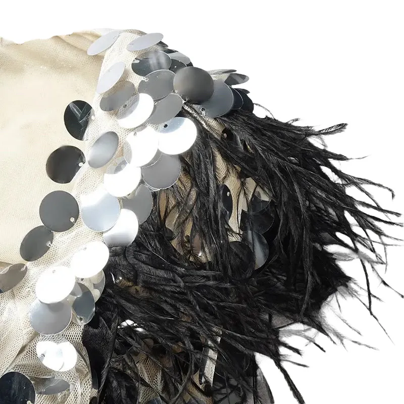 NADINE Silver Embellished Feather Dress