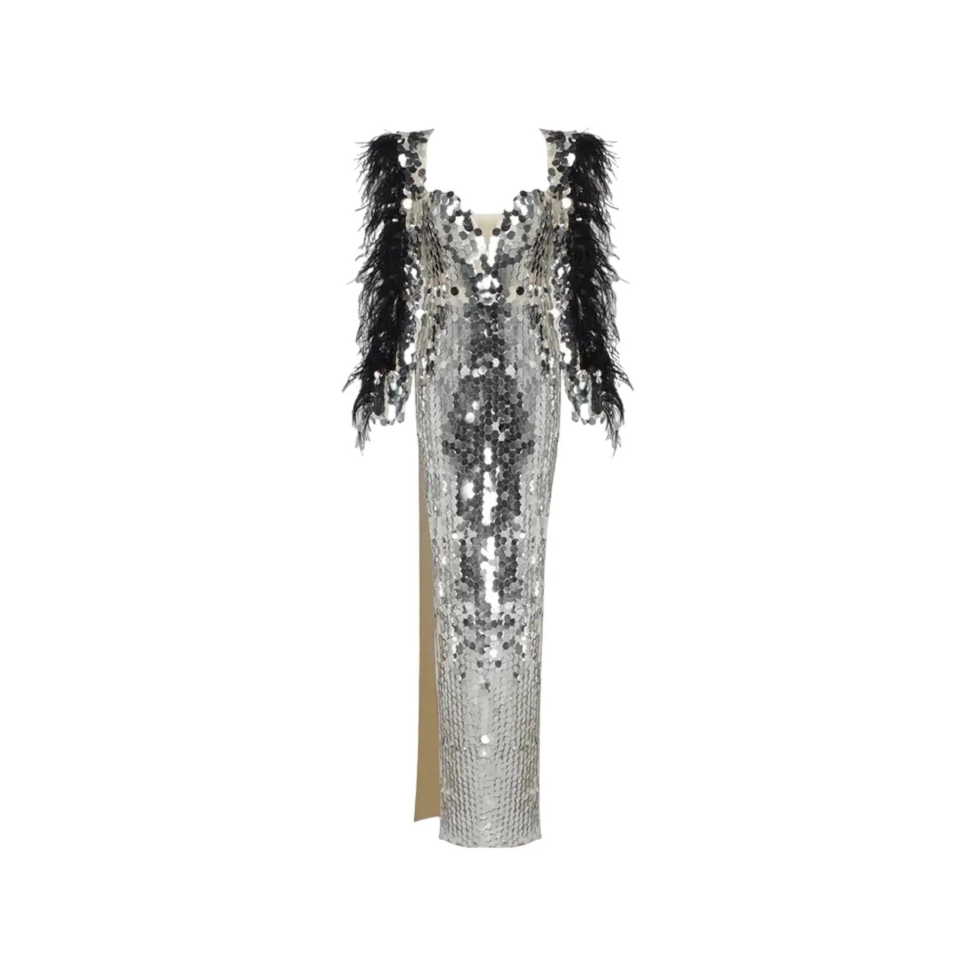 NADINE Silver Embellished Feather Dress