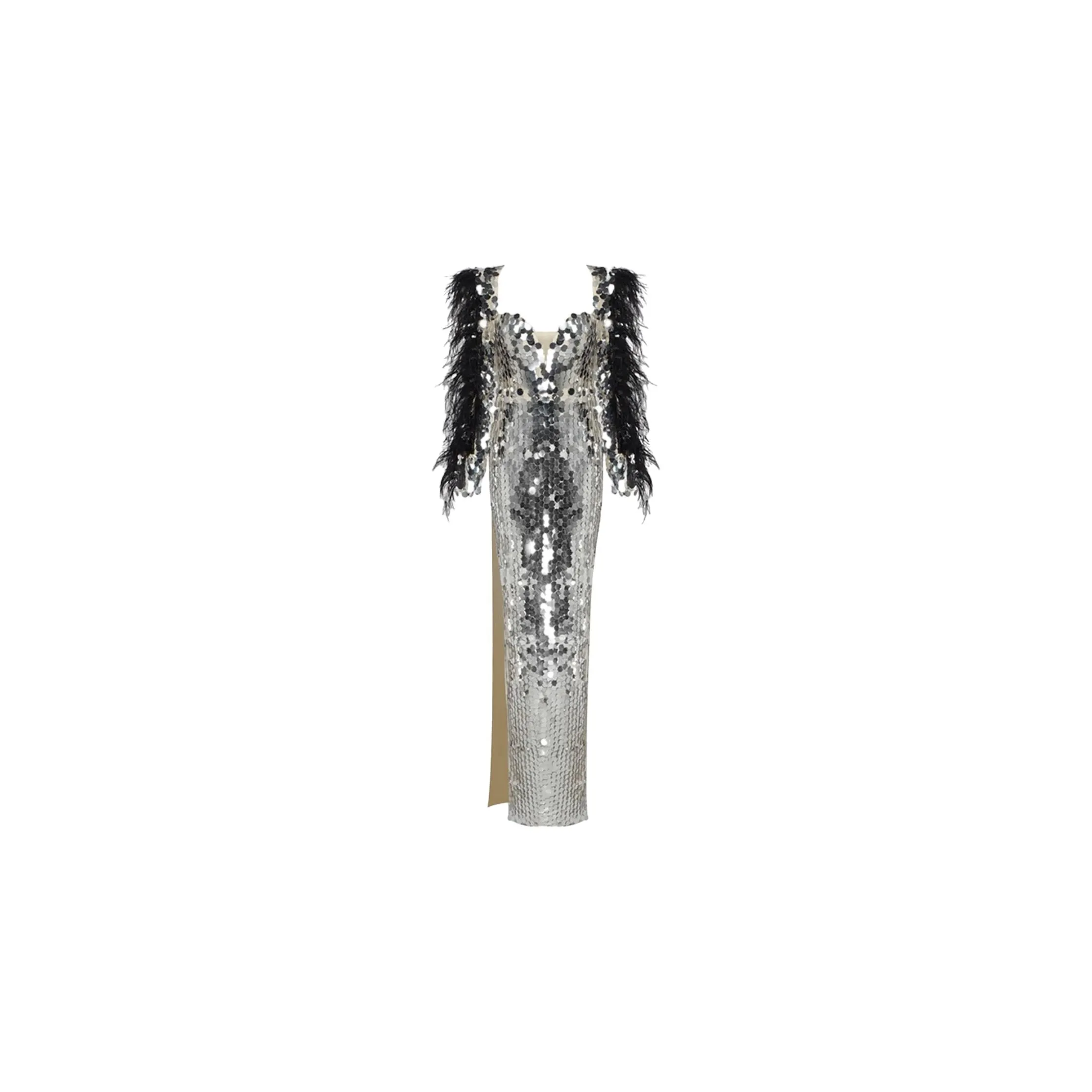 NADINE Silver Embellished Feather Dress