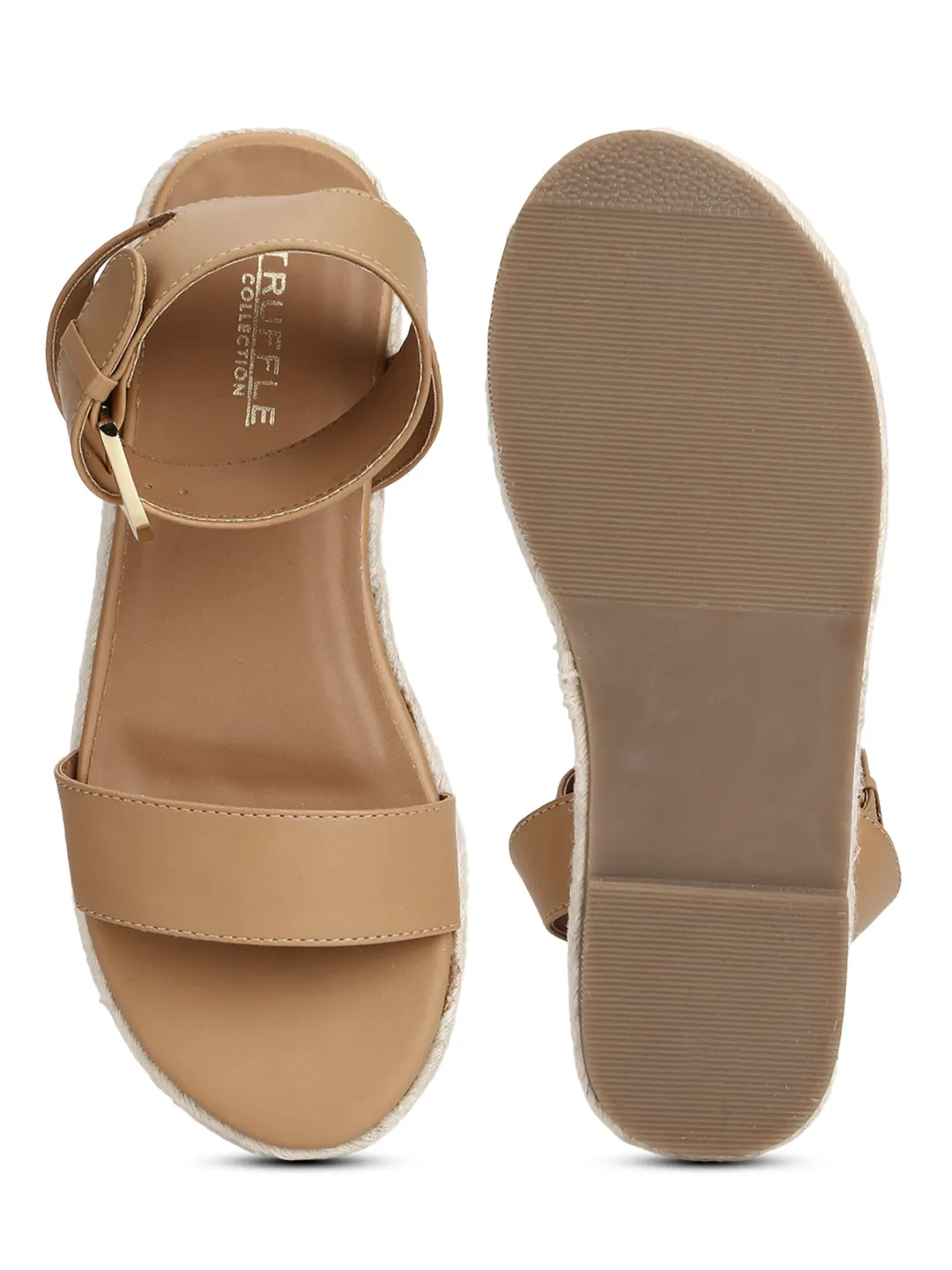 Nude PU Jute Espadrilles With Ankle Strap