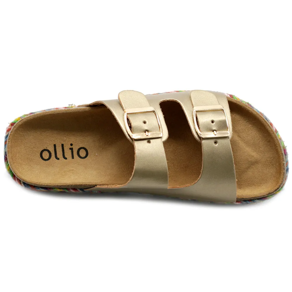 Ollio Women's Shoe Slip On Boho Two Strap Platform Espadrilles Cork Sandals