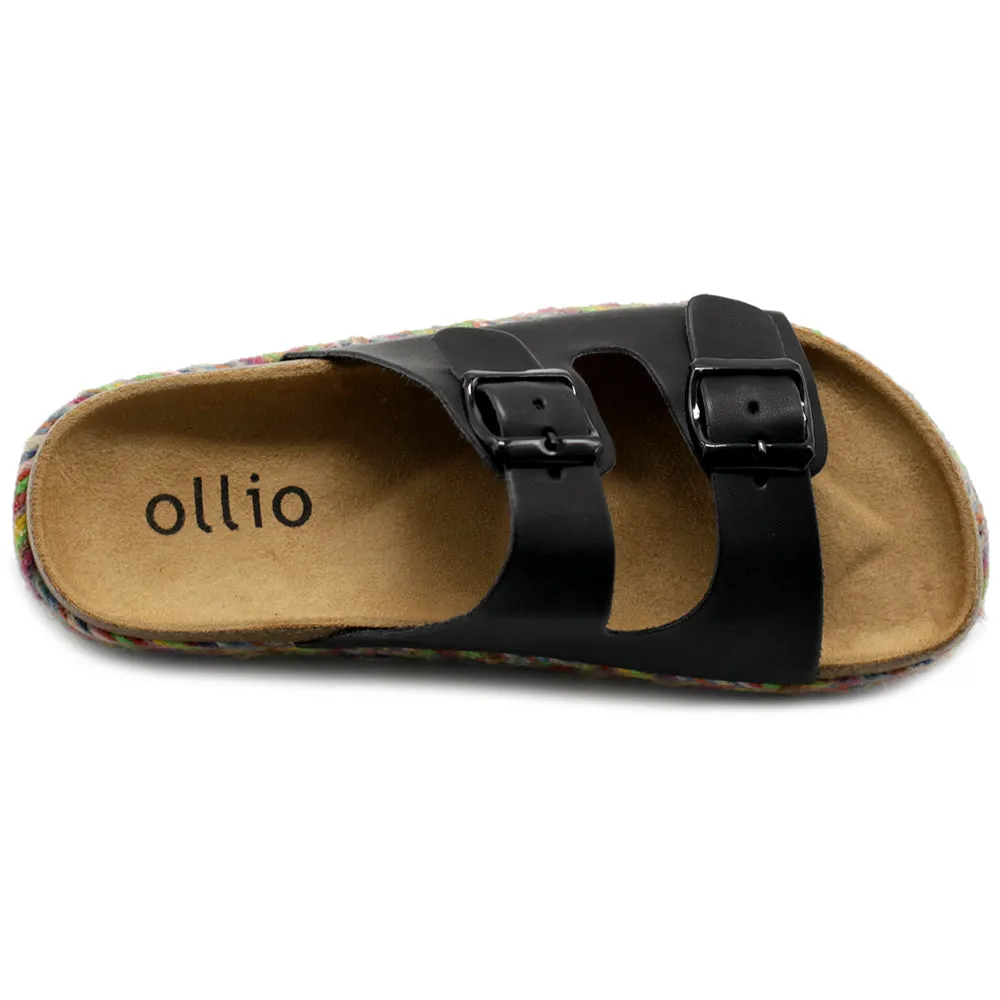 Ollio Women's Shoe Slip On Boho Two Strap Platform Espadrilles Cork Sandals