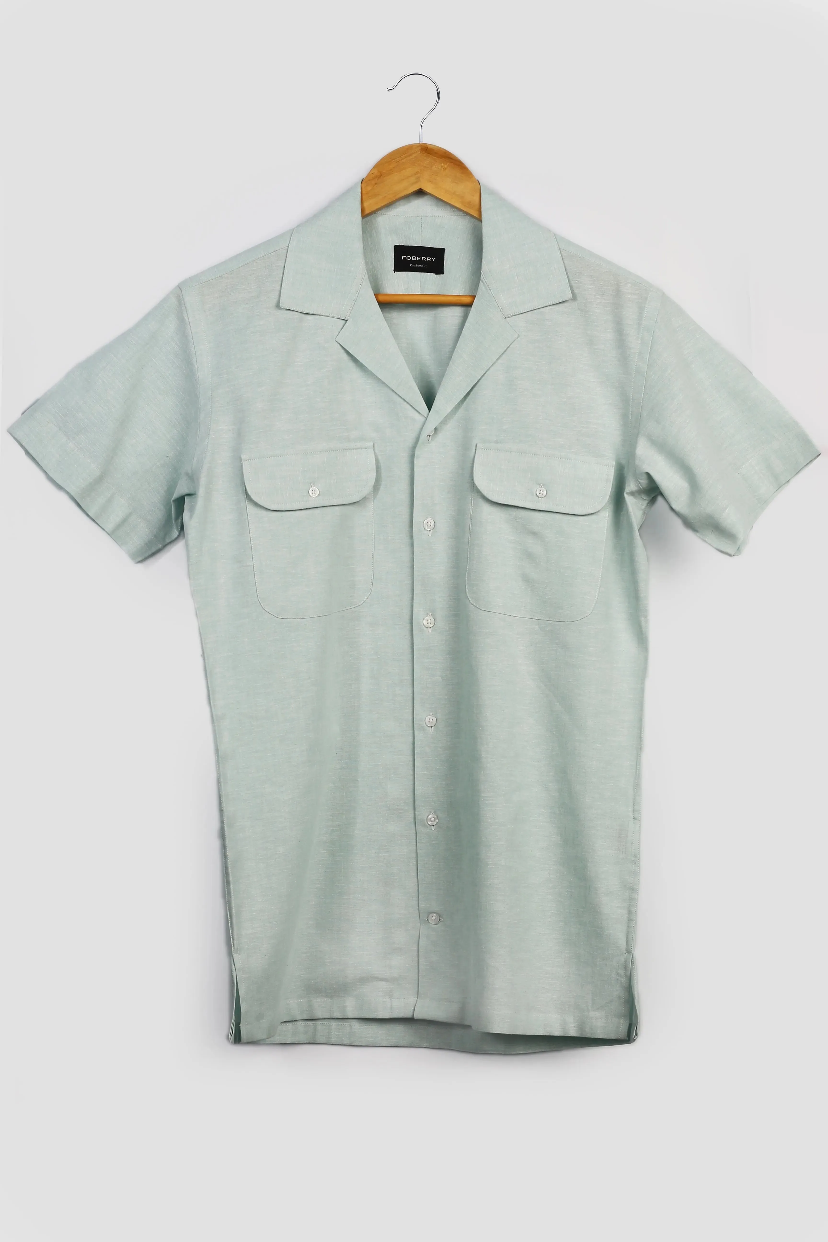 Pastel Green Linen Safari Shirt