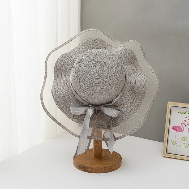 Paziye Straw Hat Bow Lace Beach Hat