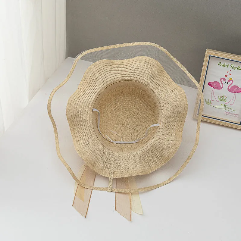 Paziye Straw Hat Bow Lace Beach Hat