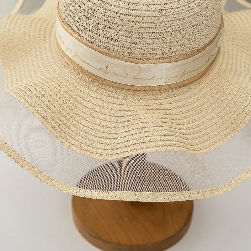 Paziye Straw Hat Bow Lace Beach Hat