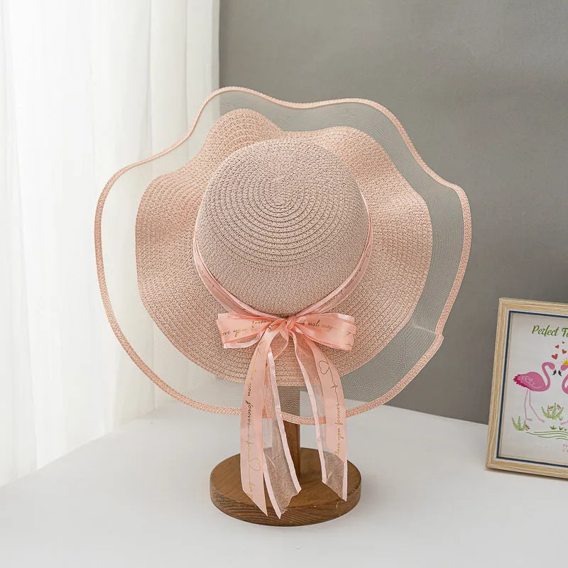 Paziye Straw Hat Bow Lace Beach Hat