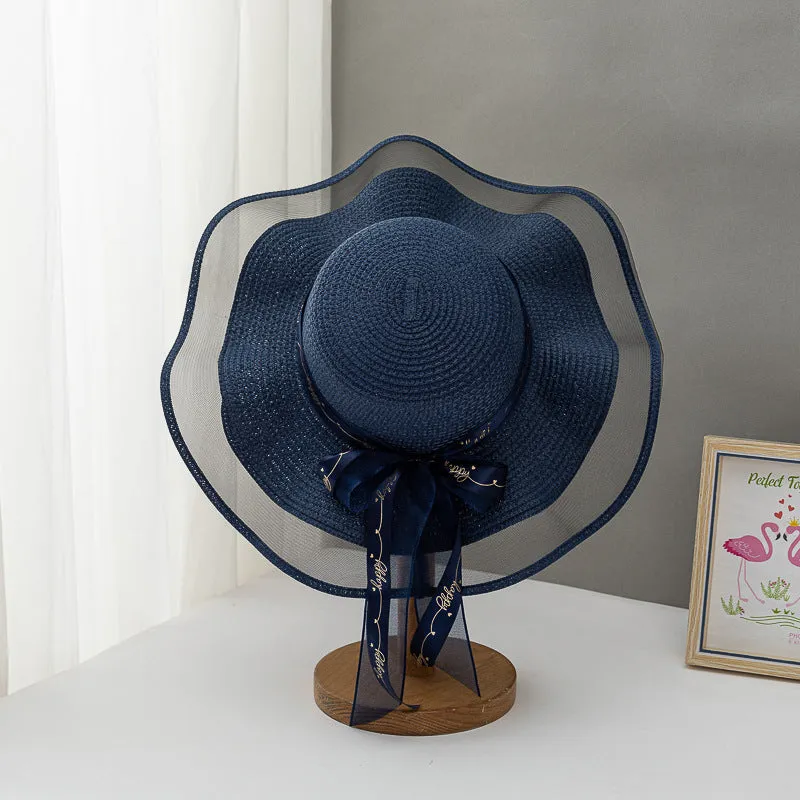 Paziye Straw Hat Bow Lace Beach Hat