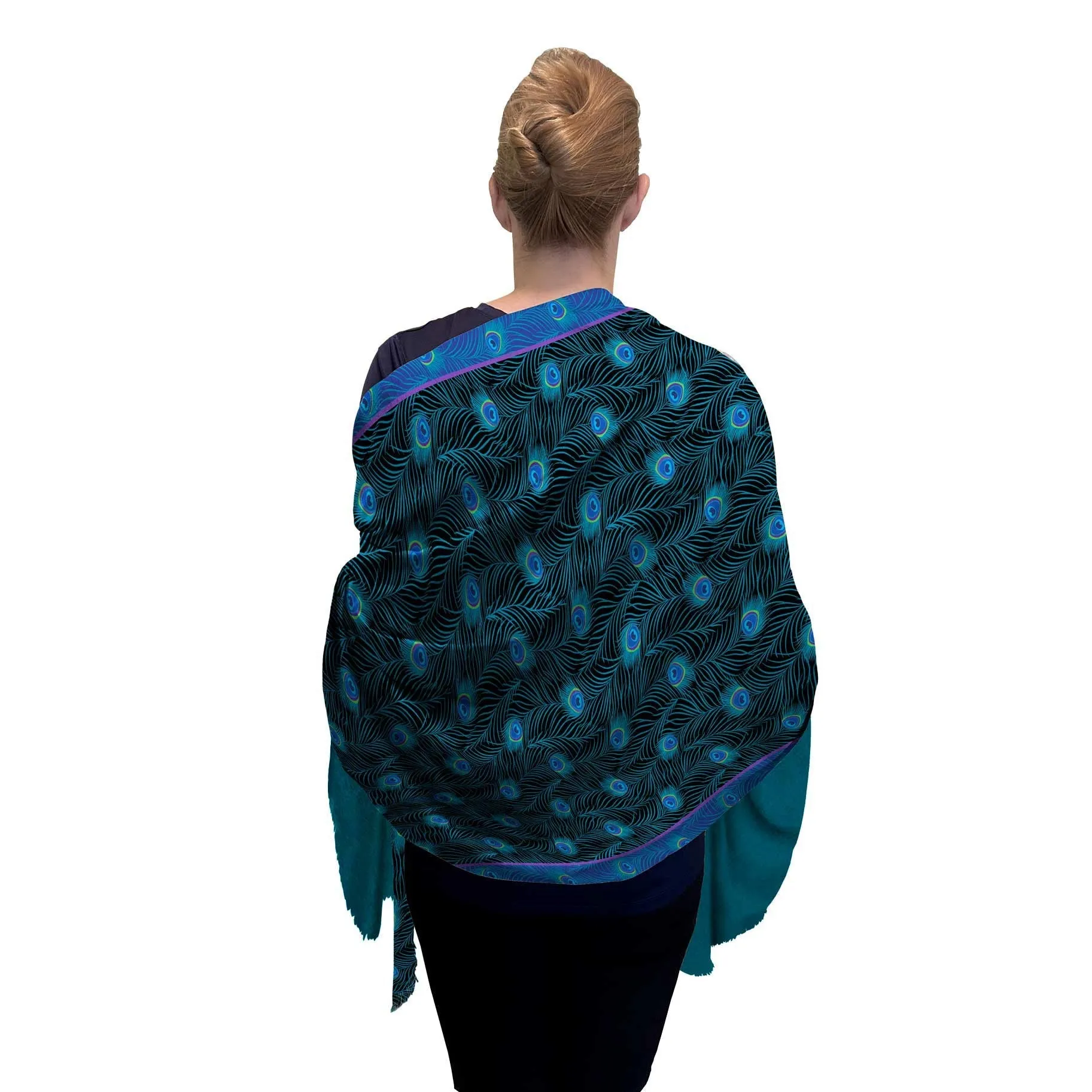 Peacock Black Silk Blend Women's Fashion Shawl