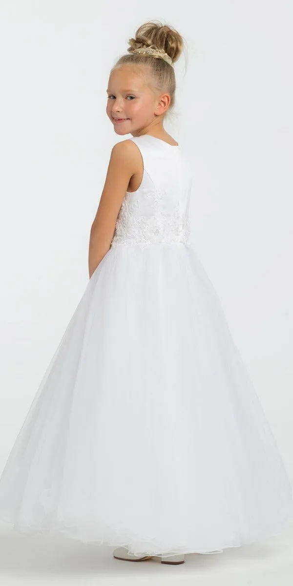 Satin Tulle 3D Embroidered Flower Girl Dress