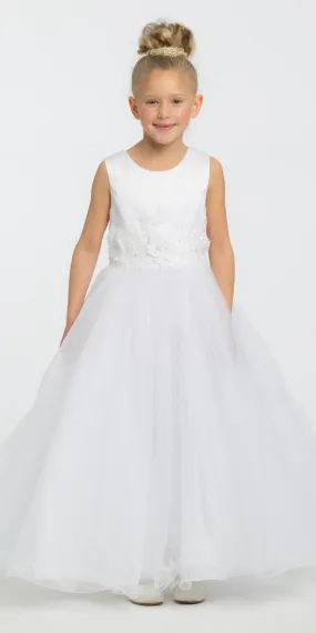 Satin Tulle 3D Embroidered Flower Girl Dress