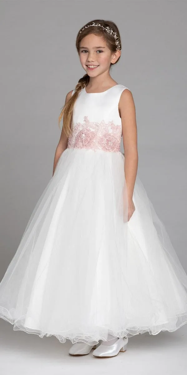 Satin Tulle 3D Embroidered Flower Girl Dress