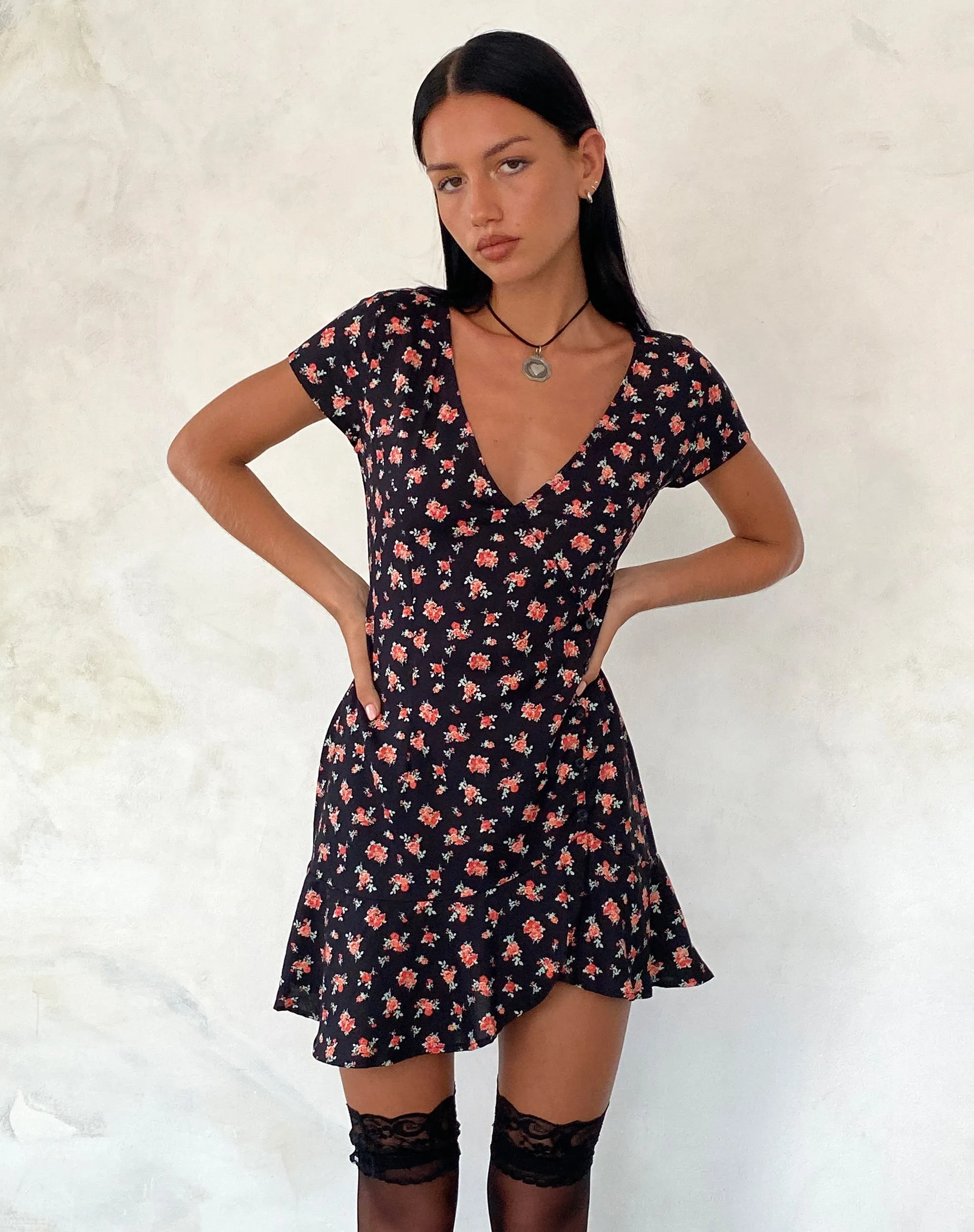 Seleg Mini Dress in Flowing Rose Black