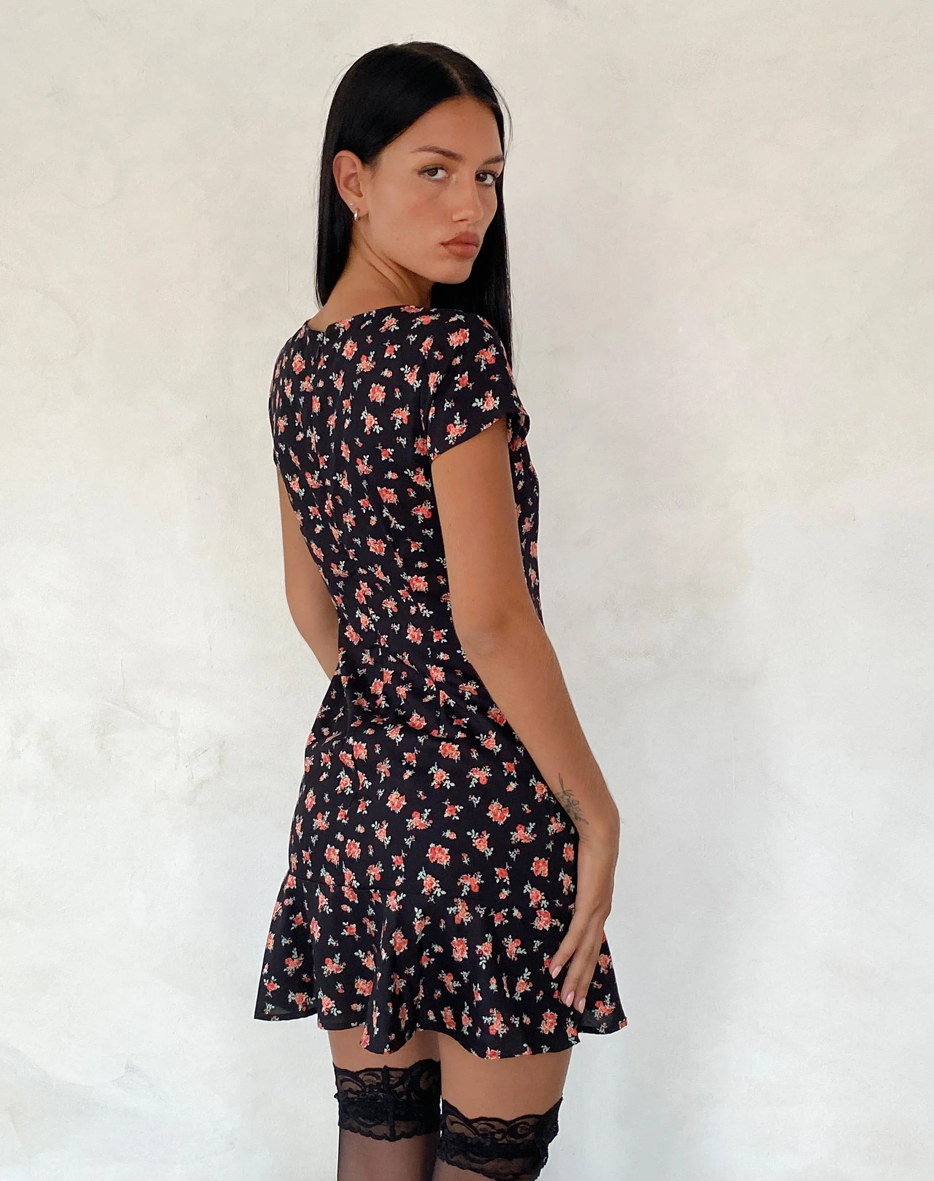 Seleg Mini Dress in Flowing Rose Black