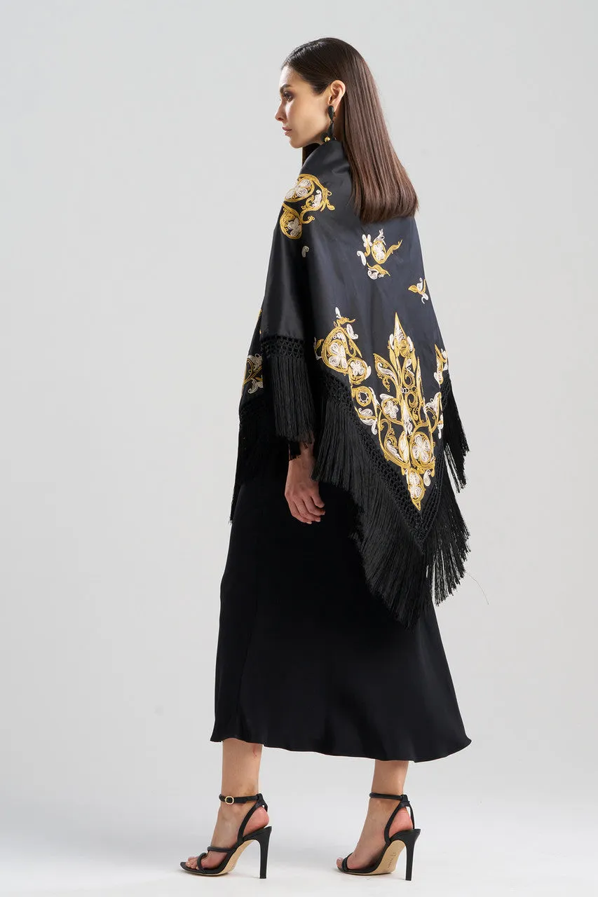 Silk Dupioni Embroidered Silk Fringe Shawl