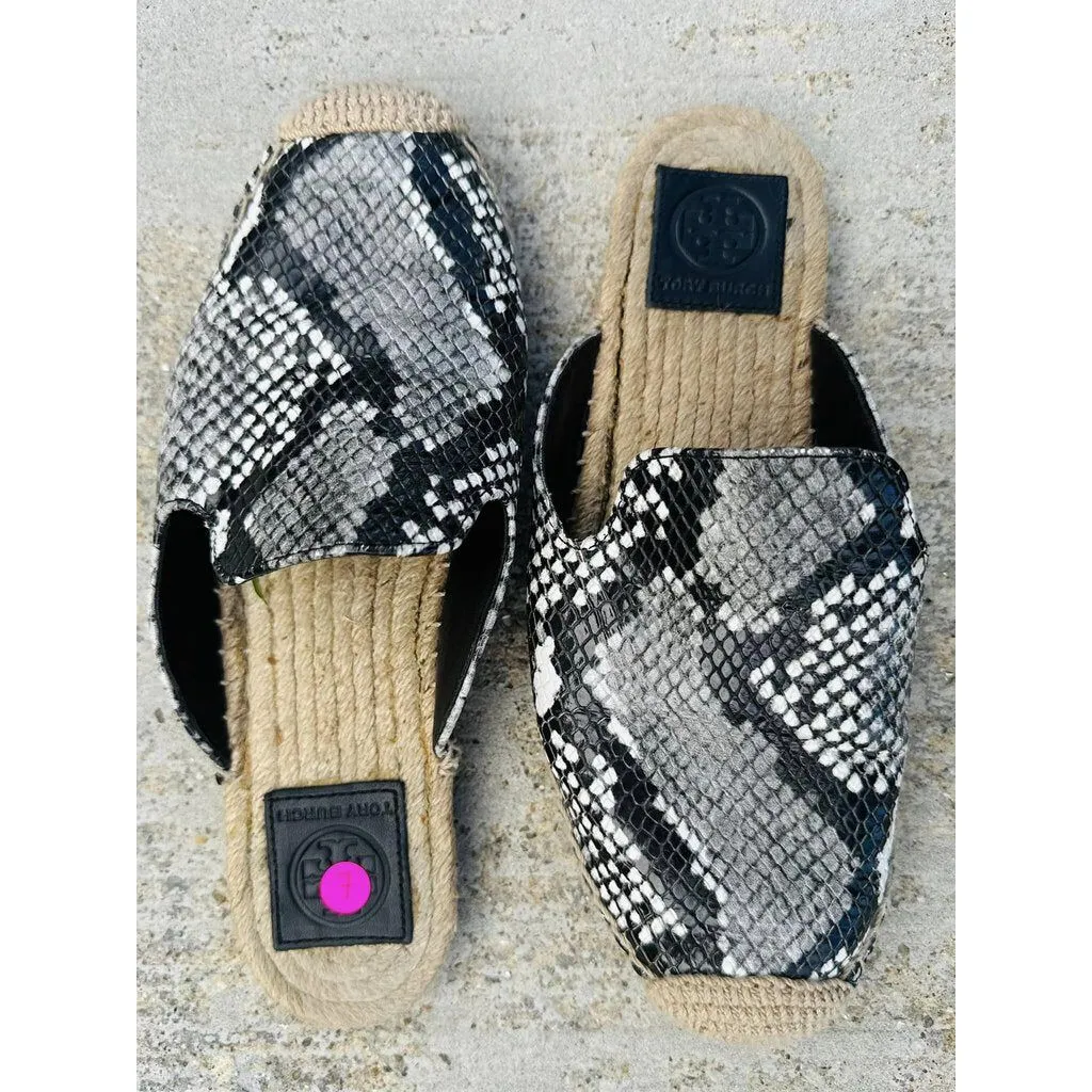 Tory Burch Max Snake Embossed Espadrilles Slides - Size 7