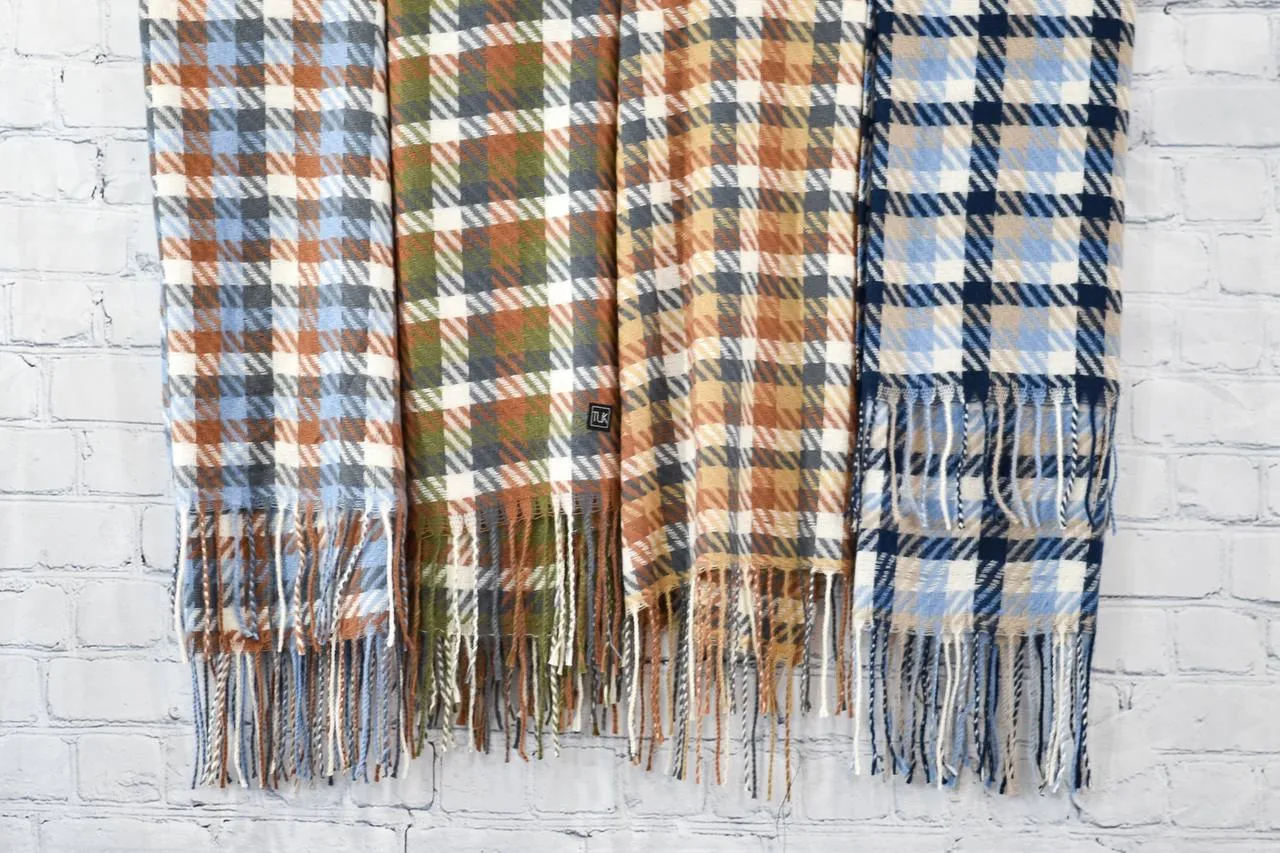 T.U.K. Rust/Blue/Gray Cable Knit Plaid Winter Scarf