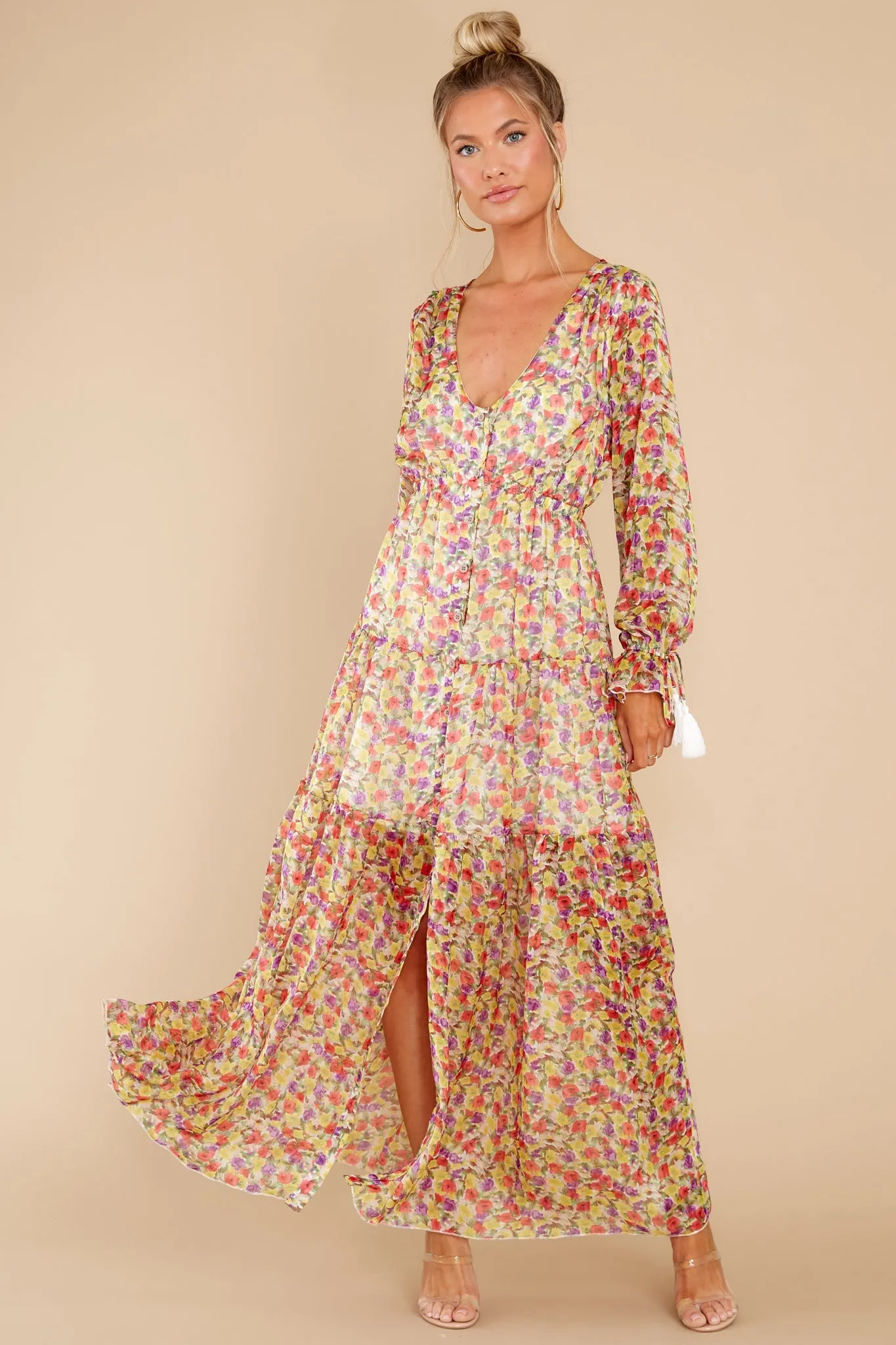 View From The Meadow Yellow Floral Print Maxi Dress