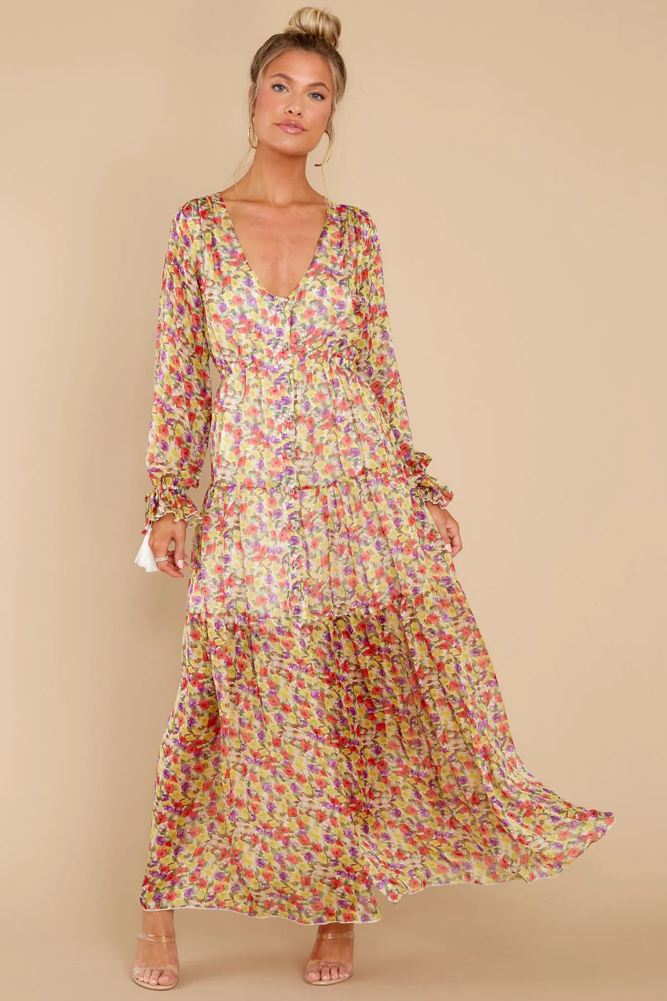 View From The Meadow Yellow Floral Print Maxi Dress