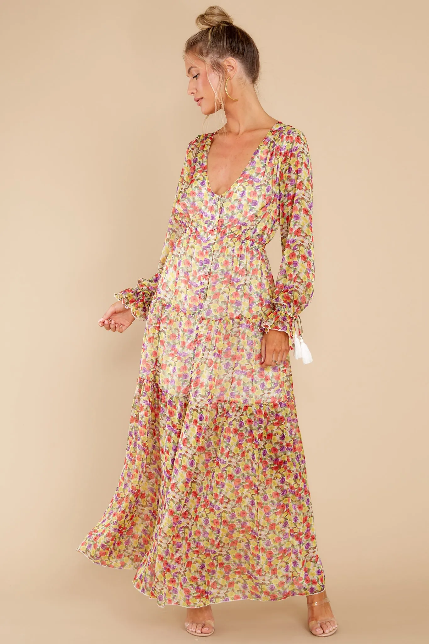 View From The Meadow Yellow Floral Print Maxi Dress