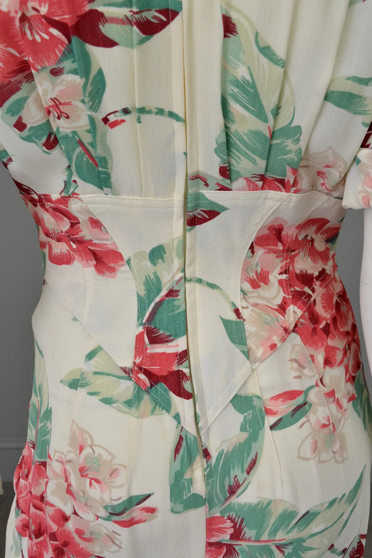 Vintage 80s does 40s Tropical Floral Print Swag Dress by Karen Alexander