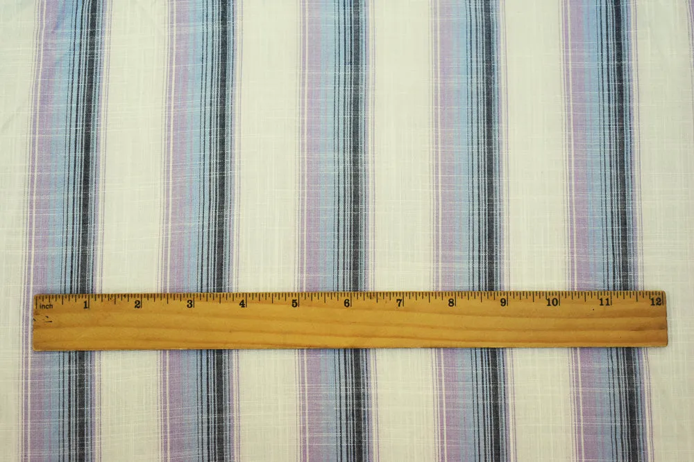 White-Purple-Multi Stripe Linen Cross-Hatch Woven Shirting Fabric