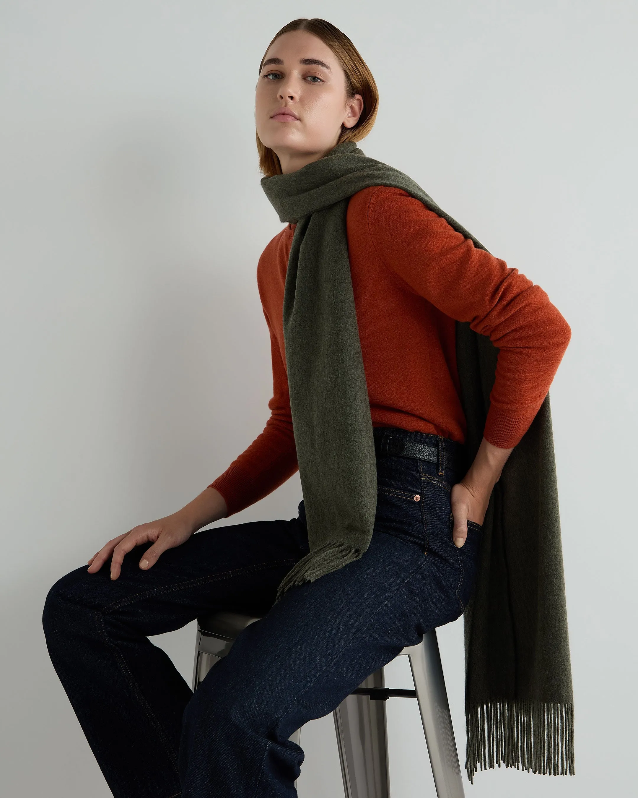 Women's Woven Cashmere Shawl Moss Green